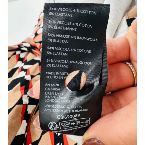 Anthropologie Cecily Fit & Flare Brown Multi Chevron Ruffle-Sleeve Midi Dress XL - Picture 11 of 12